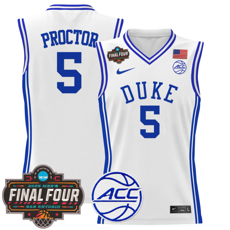 Men Duke Blue Devils #5 Proctor white 2025 Final Four Patch NCAA Jersey->ncaa teams->NCAA Jersey